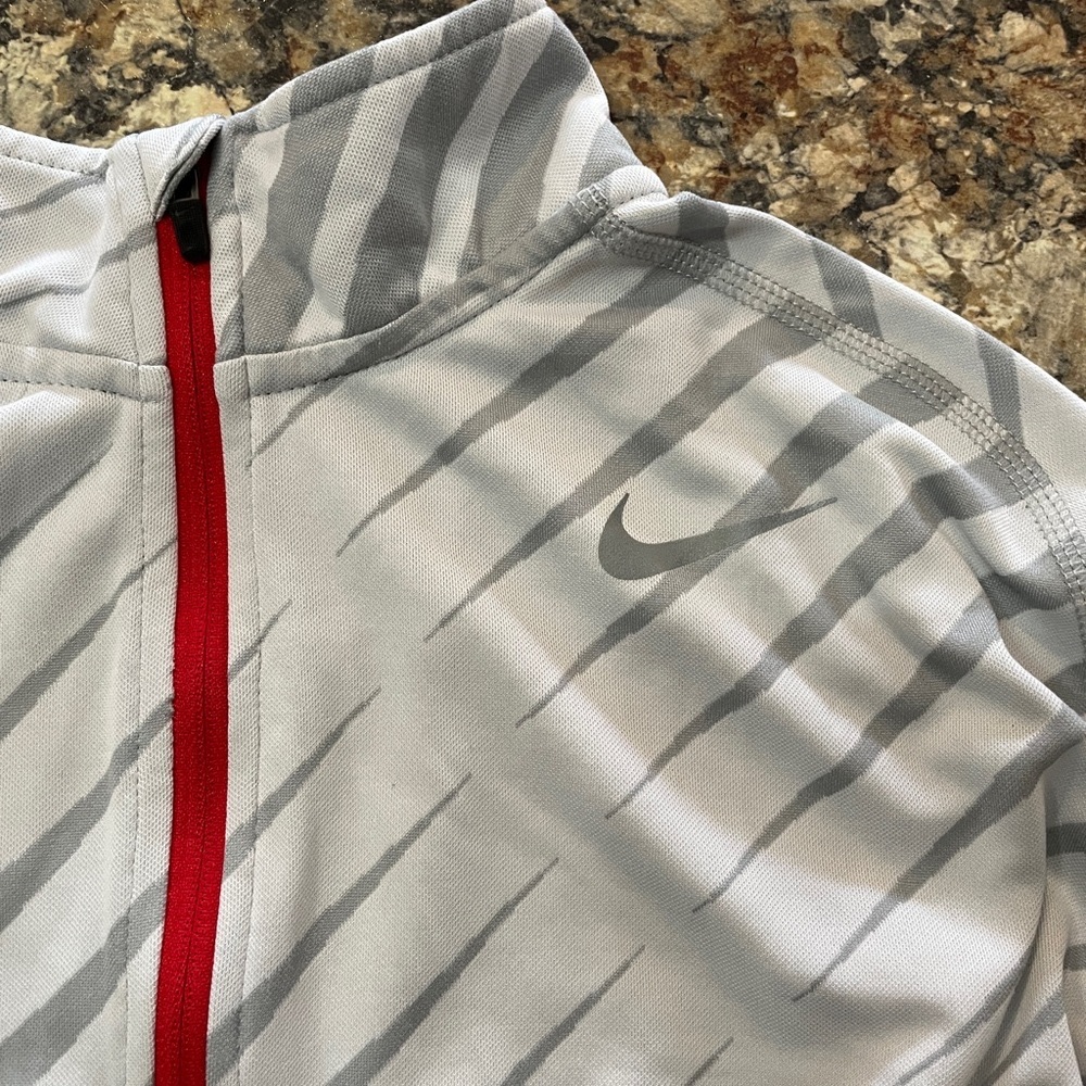 Nike Men's Dri Fit Gray, White striped red quarter zip running shirt